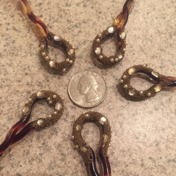 lot set 5 Vintage Faux Tortoise Shell Hairpins Rhinestones main image 4